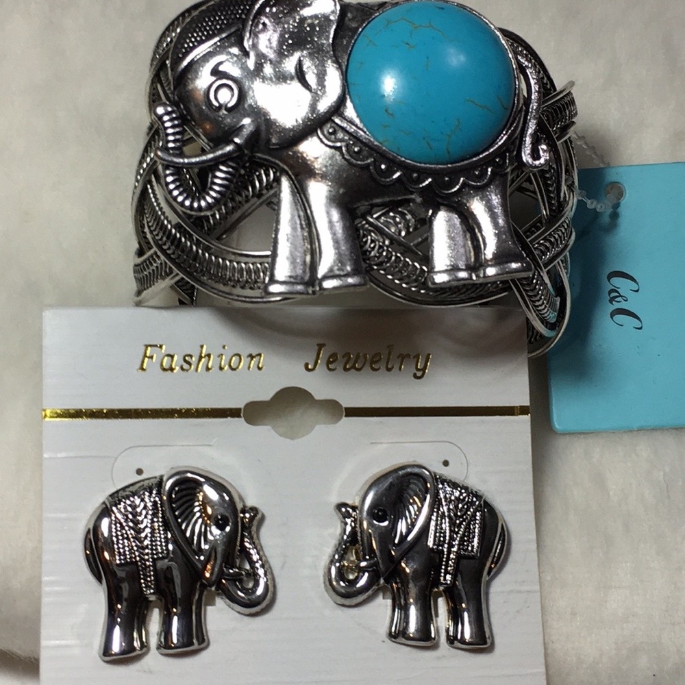 Elephant pierced earring & cuff bracelet